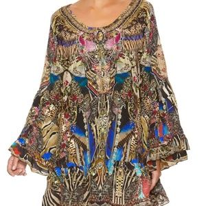 CAMILLA Silk, A-line, Off-The-Shoulder Frill Dress (Stronger Together) L